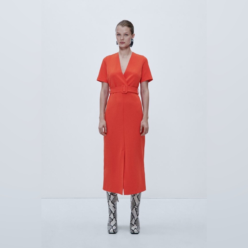 Zara Orange Belted Sheath Dress NWT Size Small